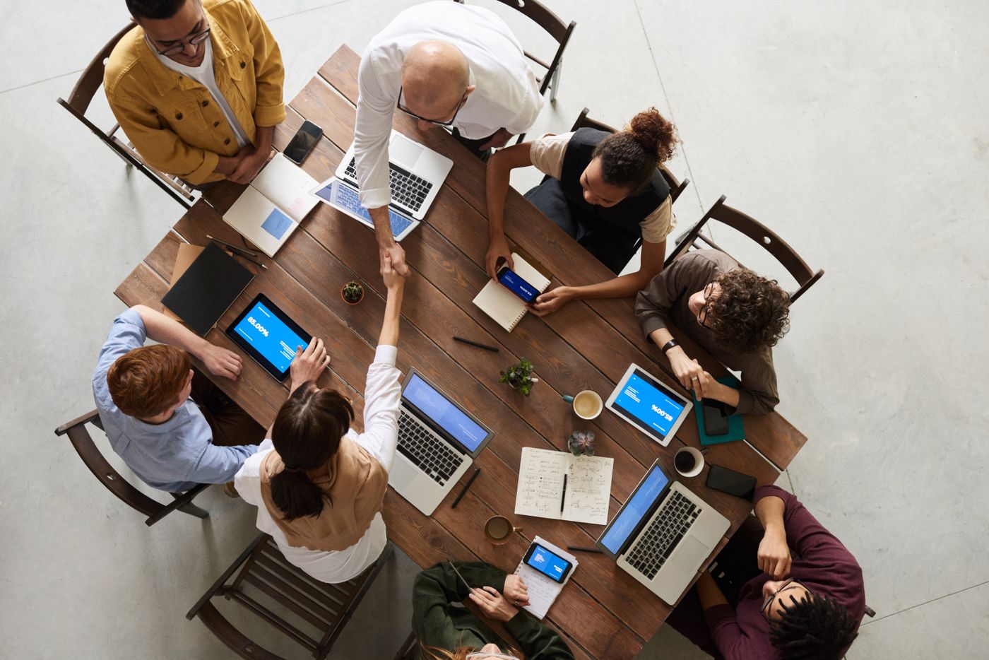 A marketing team working together over campaign plans.